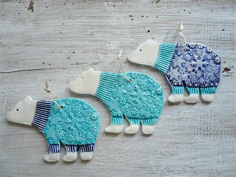 bear with sweater-blue and blue-white ceramic bear winter decoration to ...