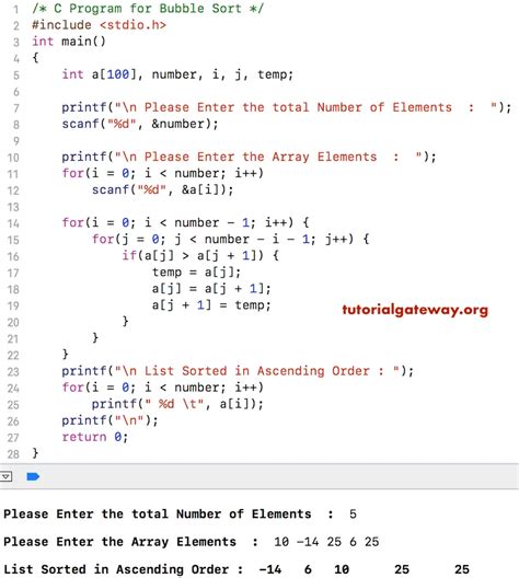 C Program for Bubble Sort