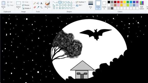 Night Sky Moon Scenery By Computer paint || MS Paint drawing