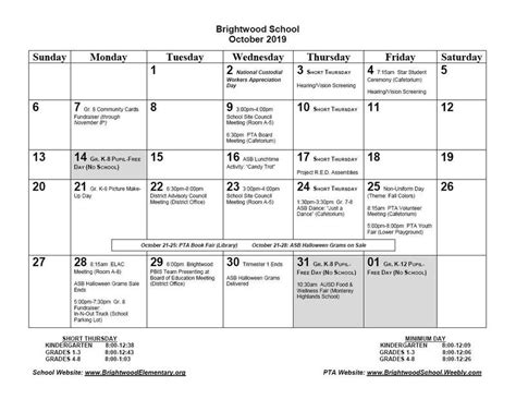 October Calendar and Newletter | Brightwood Elementary School