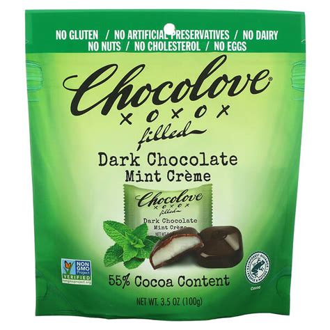 Chocolove, Filled Dark Chocolate Mint Creme, 55% Cocoa, 3.5 oz (100 g)