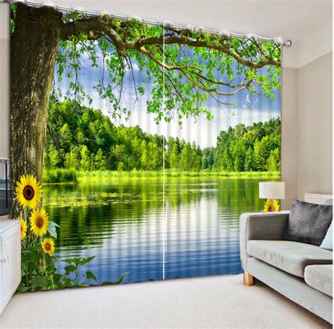 Green nature scenery Curtains For Bedroom lake Sheer Window Curtain Fashion Living room Kids ...