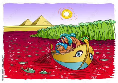 Egyptian plague: water in the river turned to blood Stock Illustration ...