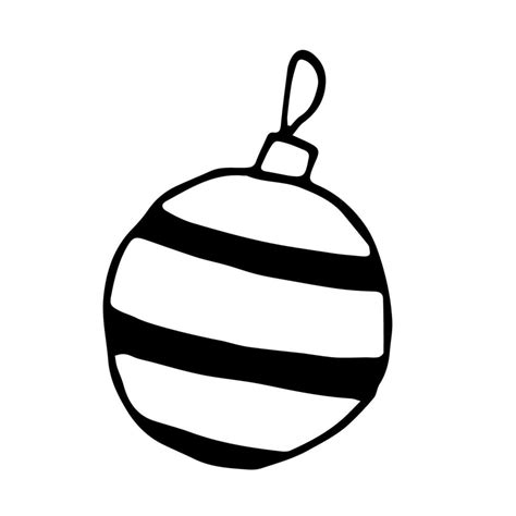 Black and white striped christmas ball. Doodle clipart. Vector illustration with christmas tree ...