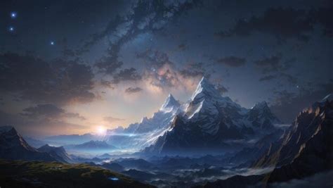 Premium AI Image | Starry Mountain A Mystical Night in Space