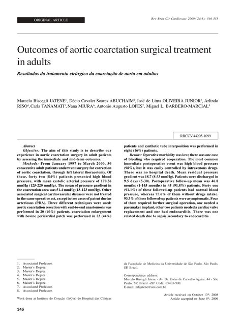 (PDF) Outcomes of aortic coarctation surgical treatment in adults