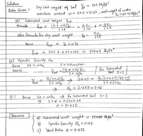 [Solved] A saturated soil has a dry unit weight of 103 lb/ft3. Its moisture... | Course Hero