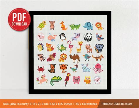 Mini Animals Set Cross Stitch Pattern Embroidery Pattern Instant Download Embroidery Designs - Etsy