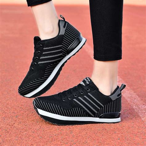 Black stripe texture negative heel rocker shoe sneaker + FREE SHIPPING | Womens rocker shoes ...