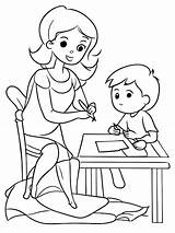 Homeschooling Mom Educating coloring Pages Helping Son With  sketch template