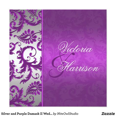 Silver and Purple Damask II Wedding Invitation | Zazzle.com | Purple and silver wedding, Silver ...