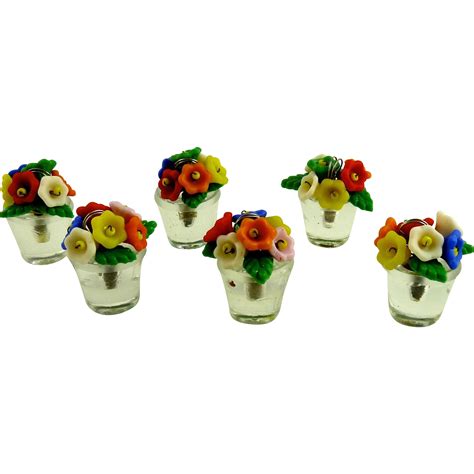 Vintage Czech Glass Flower Pot Place Card Holders Set of Six For Sale on Ruby Lane | Flower pots ...