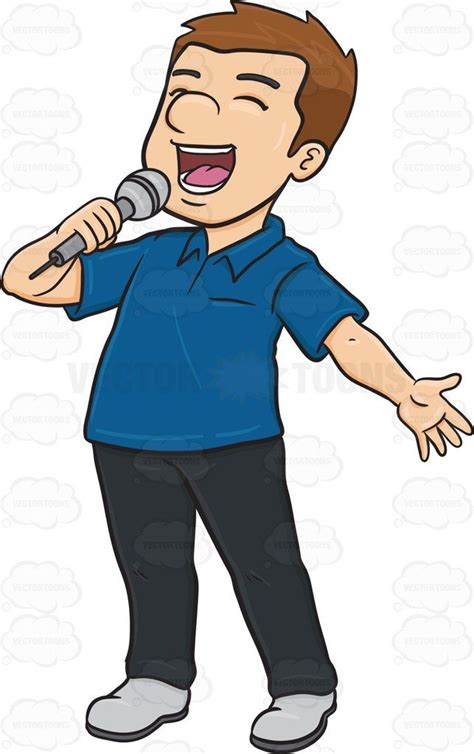 A Man Singing Cheerfully Into A Microphone | Man, Cartoon man, Cartoon boy