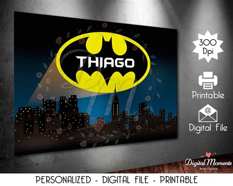 Batman Digital Printable 60"x40" Birthday Backdrop / Poster / Banner with Personalized Logo by ...