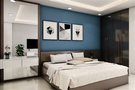 Dark Blue Contemporary Guest Bedroom Design | Livspace