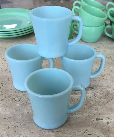 4 Fire King Turquoise Blue ~ Delphite Glass ~ D Handle Coffee Mugs ~ SHINY ~ | Blue coffee mugs ...