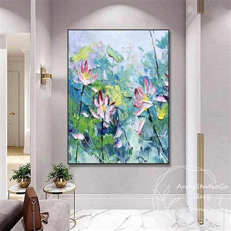 Original Pink Lotus Abstract Painting Large Wall Art Lotus Oil | Etsy