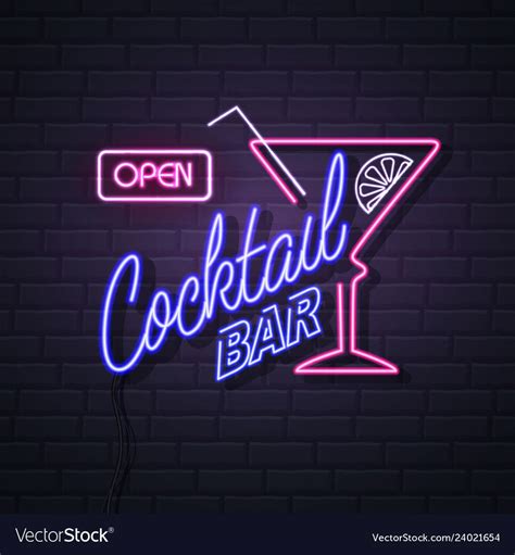 Neon sign cocktail bar on brick wall background Vector Image | Neon signs, Neon, Cocktails