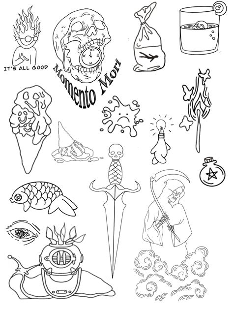 Made my first tattoo flash sheet, no design or theme really : r/TattooDesigns