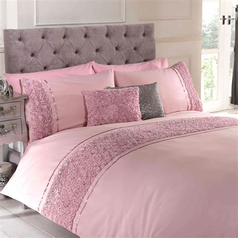 LIMOGES ROSE RUFFLE DOUBLE DUVET COVER SET LUXURY BEDDING BLUSH PINK | eBay