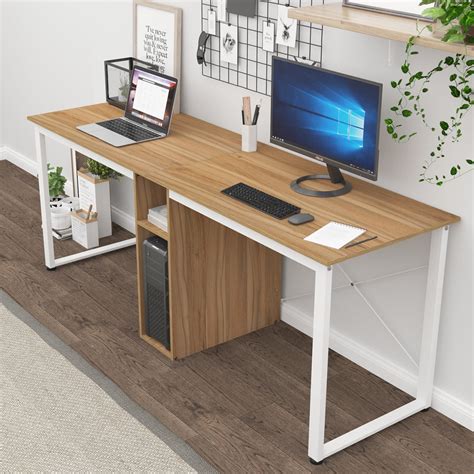 Soges 2-Person Home Office Desk,78 inches Large Double Workstation Desk,Oak - Walmart.com