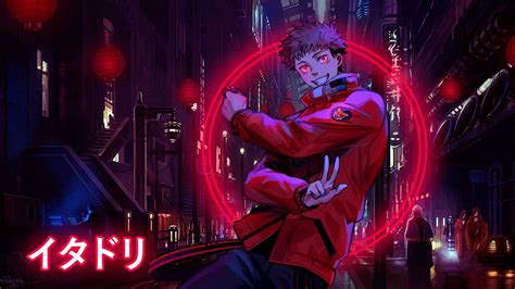 Jujutsu Kaisen Wallpaper: Yuji Itadori with Glowing Red Eyes