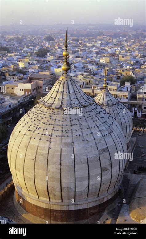 India, Delhi, Jama Masjid, Aerial View Of Mosque With Birds Sitting ...