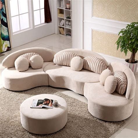 Modern 7-Seat Modular Sofa Round Sectional Sofa Beige Velvet Upholstered Modular Sofa with ...