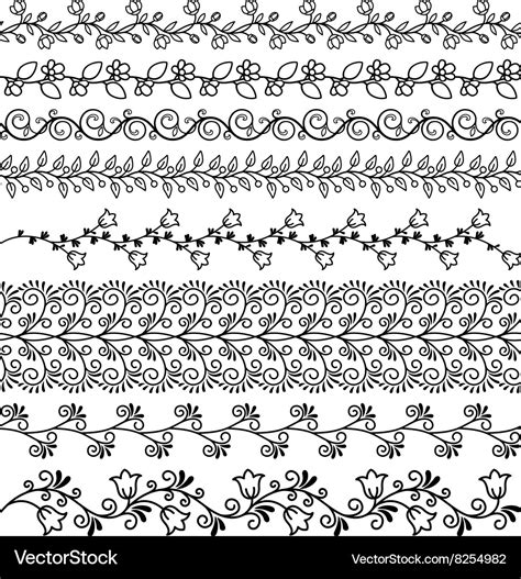 Hand drawn floral line borders Royalty Free Vector Image