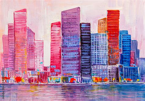 Abstract painting of urban skyscrapers. Stock Photo | Adobe Stock