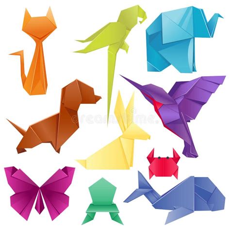 Animals Origami Set Japanese Folded Modern Wildlife Hobby Symbol Creative Decoration Vector ...