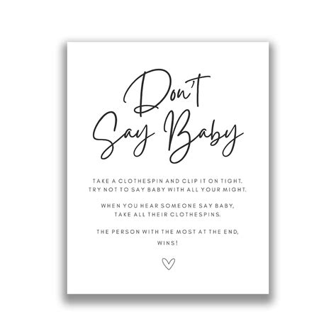 Dont Say Baby Game Printable Instant Download, Baby Shower Games - Etsy