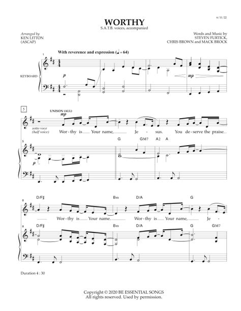 Worthy (arr. Ken Litton) by Mack Brock Sheet Music for SATB Choir at Sheet Music Direct