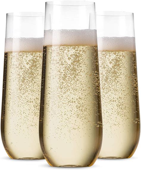 Munfix 48 Pack Stemless Plastic Champagne Flutes Disposable 9 Oz Clear Plastic Toasting Glasses ...