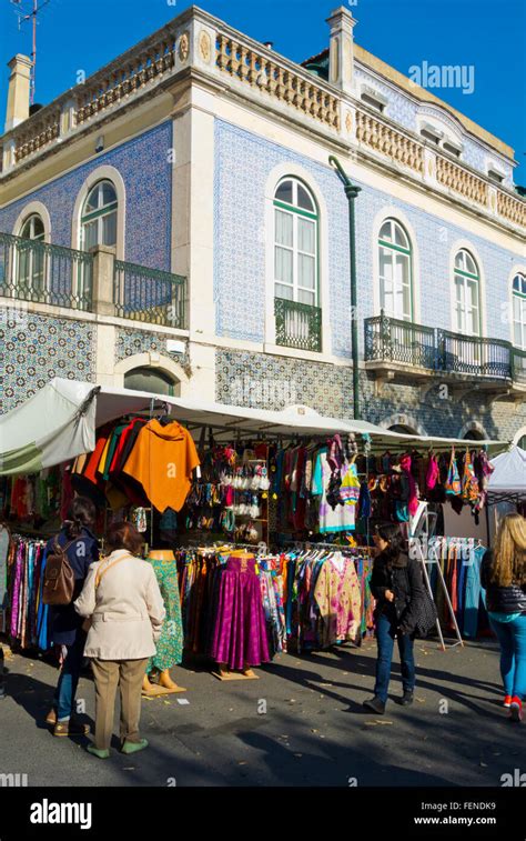 Clothes stalls, Feira da Ladra, flea market, Campo de Santa Clara, Alfama, Lisbon, Portugal ...