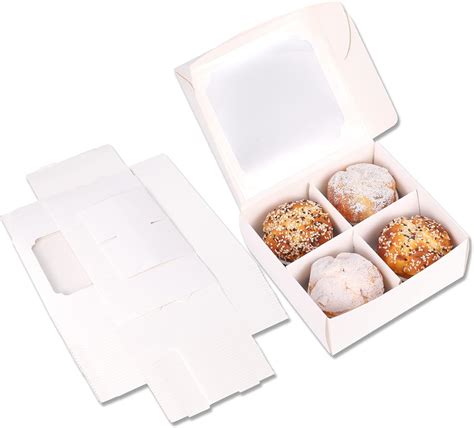 Amazon.com: 20 Pack White Bakery Boxes with Window Dividers | 6x6x2.4 ...