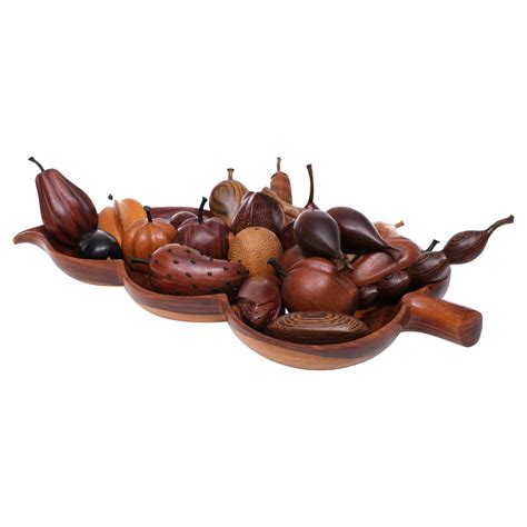 Wooden Hand Carved Tropical Fruit Basket 20 Pieces For Sale at 1stDibs ...