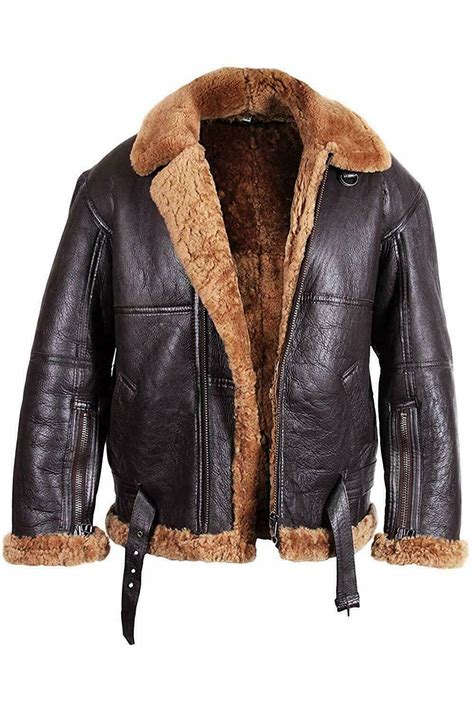 Mens B6 Bomber Aviator Pilot Real Sheepskin Shearling Brown leather Jacket – Real Shearling Jacket