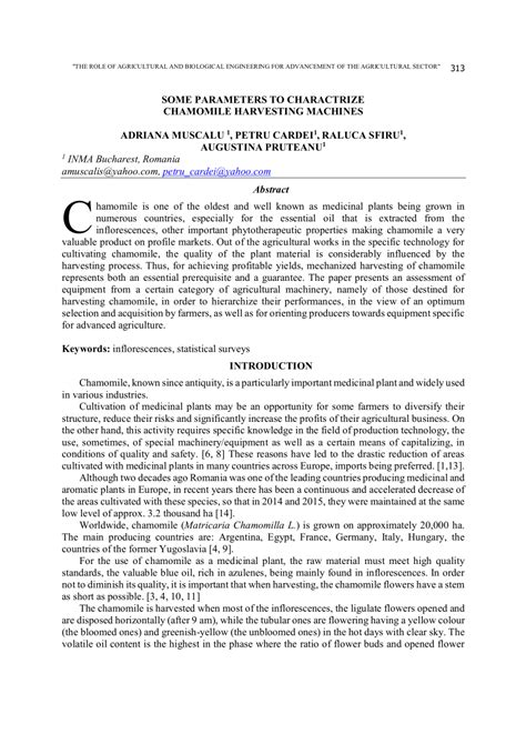 (PDF) Some Parameters to Characterize Chamomile Harvesting Machines