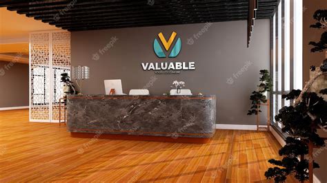 Premium PSD | Realistic logo mockup in the office reception wall