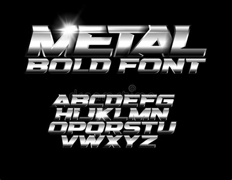 Font with Metallic Texture, Chrome Alphabet, Wide Bold Industrial Fashion Font. Vector ...