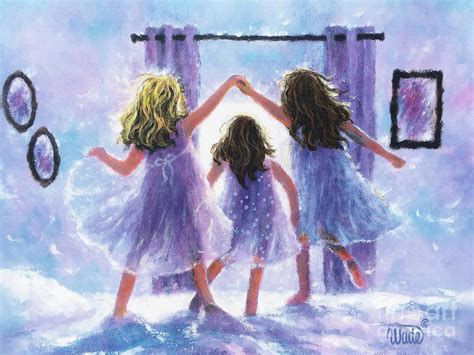 Three Sisters Jumping on the Bed Blonde Sis Painting by Vickie Wade | Fine Art America