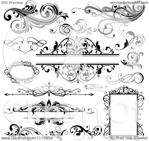 Clipart Black And White Design Elements Frames And Flourishes - Royalty ...