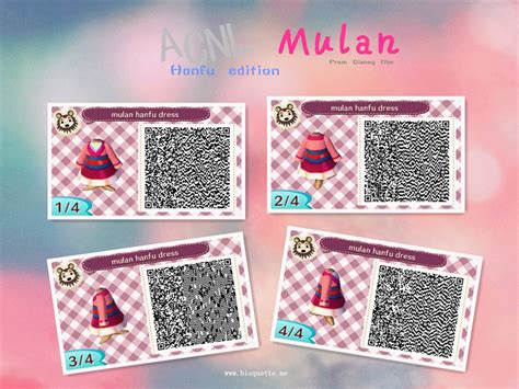 four qr - code cards with the name mulan on one side and an image of a woman's hat on the other
