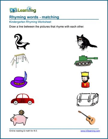 Free Preschool & Kindergarten Rhyming Worksheets - Printable | K5 Learning