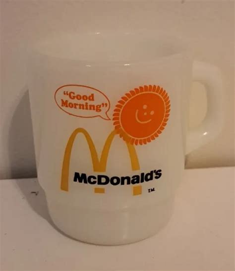VINTAGE MCDONALDS MILK Glass Coffee Mug Good Morning Fire King Anchor ...