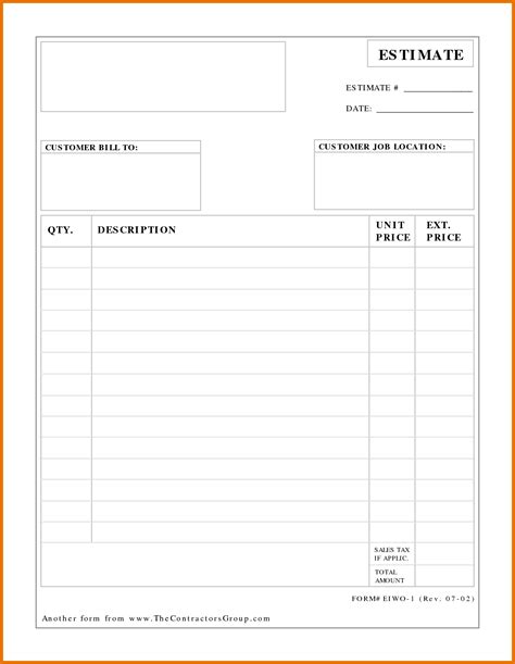 Free Printable Estimate Forms