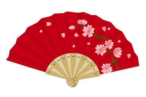 Abanico japonés plegable vintage con sakura | Vector Premium