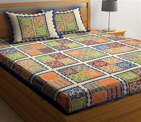 Buy Geometric Pattern Screen Block Print Jaipuri Cotton Bed Sheet ...