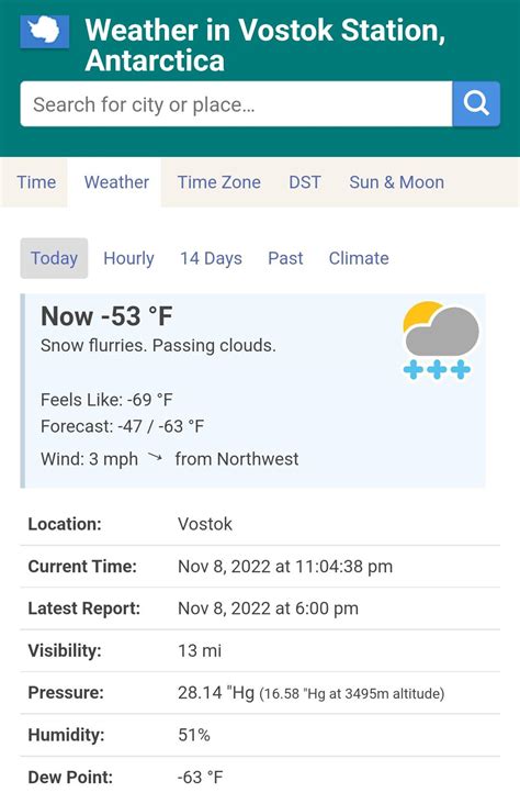 Vostok station weather today : r/ALLTRUESCIENCE